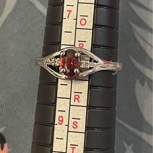 Elegant Silver and Red Garnet Gemstone Ring - January Birthstone